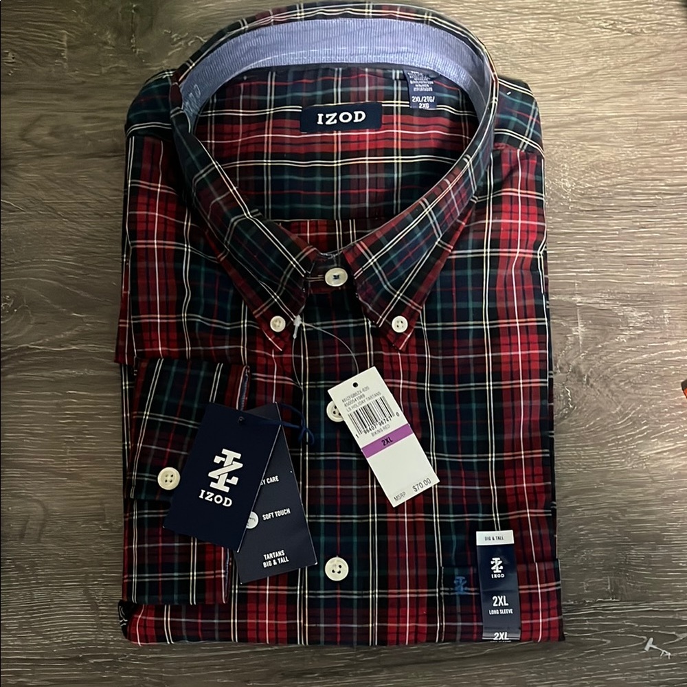 IZOD Men's Red Plaid Shirt